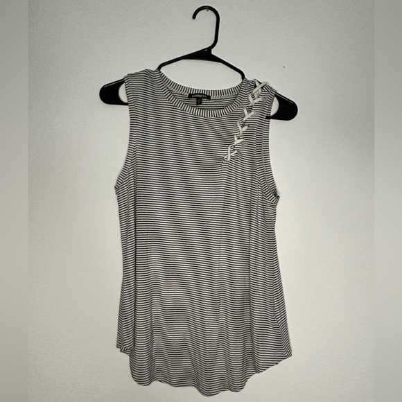 Express Black and White Striped Tank Top with Tie Up Embellishment - Picture 1 of 4